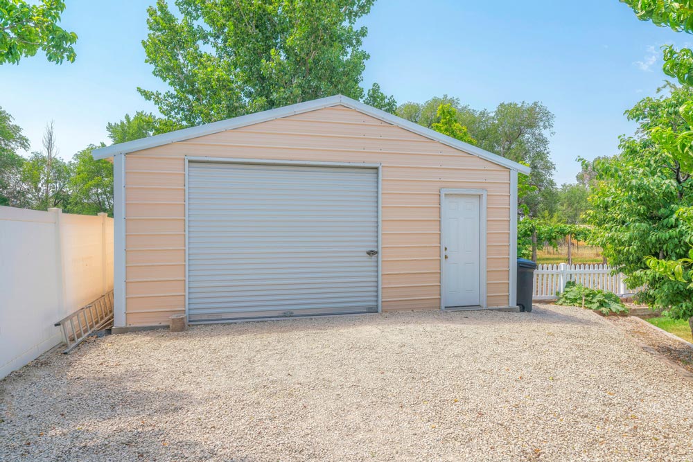 Garage Shed With White Doors